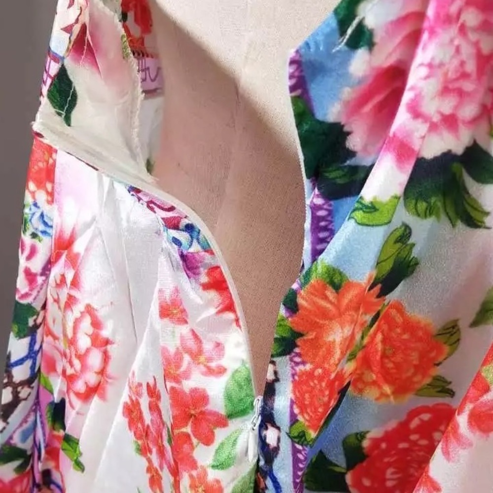 Island Of Peonies Luxury Maxi Sheath A Line Maxi Dress, Chiffon Floral Dress - Picture 11 of 15